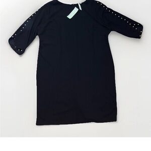 NY Collection Black Midi Dress with Gold Accents